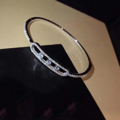 Hot 925 Sterling Silver Move bracelet 3 moving stone For Women girls rose gold bracelete masculino France Jewelry