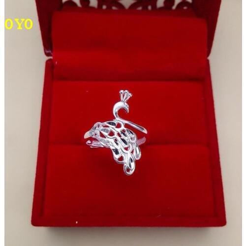 100%925Sterling silver ms peacock ring 99 fine silver phoenix tail ring ring opening ring popular summer flowers