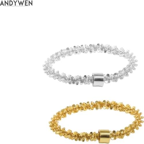 ANDYWEN 925 Sterling Silver Gold Soft Chain Small Size Ring 2021 Women Wedding Gift Jewelry Rings Jewels Fine Round Party