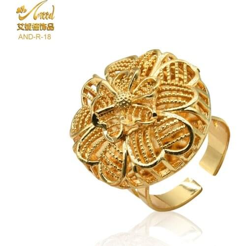 Luxury Rings Jewellery 24K Gold Plated Flower Adjustable Ring For Women Accessories Designs Wedding Jewelry Ring Girls Gifts