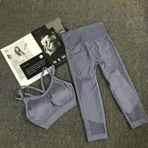 2PCS Yoga Set Strappy Bra+High Waist Energy Seamless Capris Women Tracksuit Gym Fitness Clothing Yoga Leggings Pants Sportswear