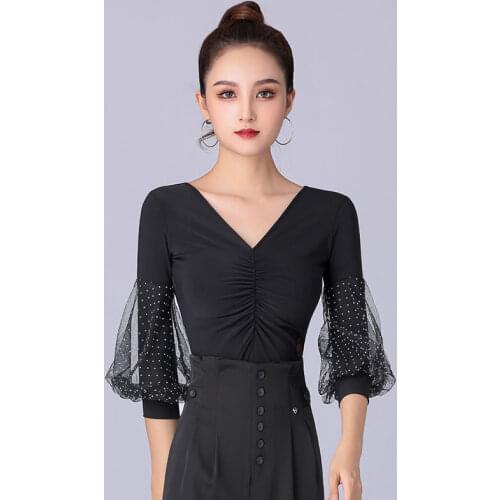 Jitba Latin Dance Costume New Puff Sleeve One-Piece Square Dance Costume Top Female Adult Latin Dance Practice Clothes DN9692
