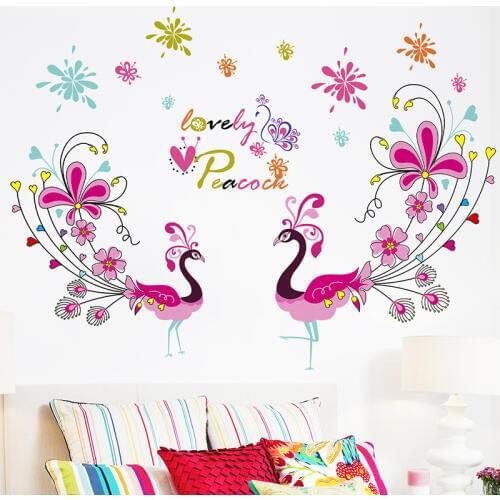 Creativity Couple peacock wall sticker Vinyl DIY colorful peacock wall decals For Living room sofa background wall decor sticker