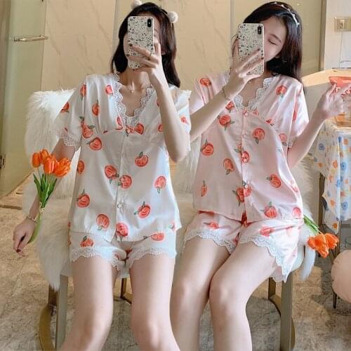 2020 Summer Silk Satin Short Sleeve Shorts Pajama Sets for Women Sexy Lace V-neck Sleepwear Pyjama Homewear Pijama Mujer Clothes