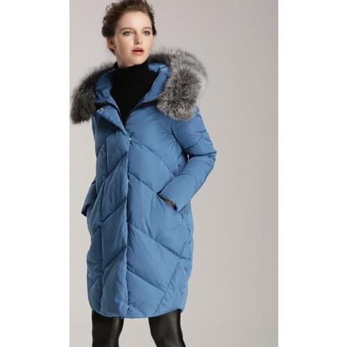 Fashion Womens Down Jackets Fox Fur Collar Hooded Coat Women Winter Parka Padded Ladies Coats Casaco De Inverno WXF368