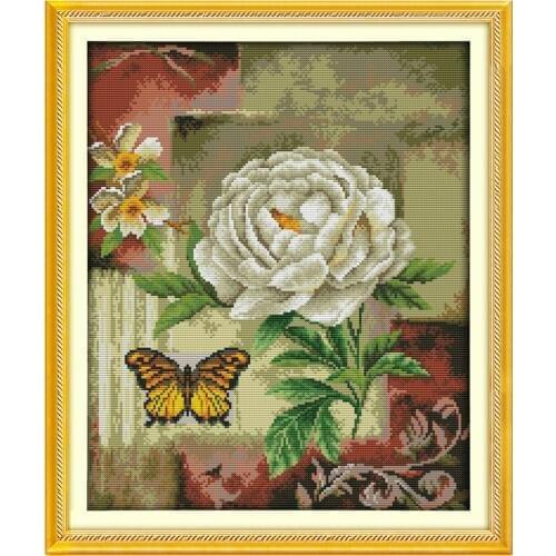 Butterfly over flowers (7) cross stitch kit flower stamped counted fabric 14ct 11ct embroidery DIY handmade needlework supplies