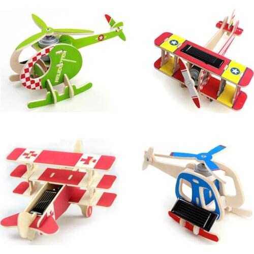 Solar Energy DIY Kit Aircraft Wood Plane for Child Educational Toy 3D Wooden Jigsaw Puzzle Gift