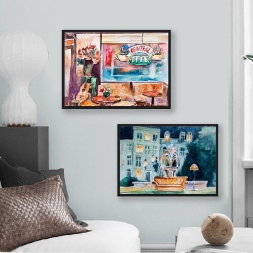 Wall Art Friends TV Show Fontain Color Poster Prints , 90s Sitcom Central Perk Couch Canvas Painting Tv Series Poster Decor