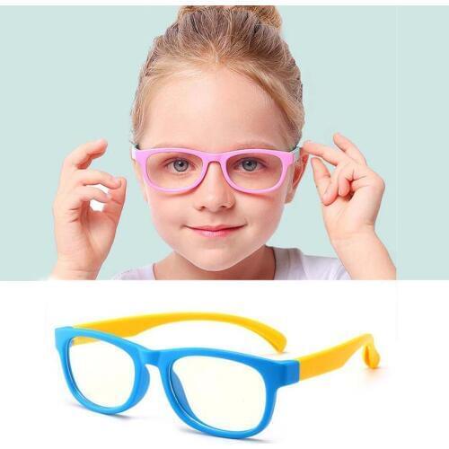 Boy and girl anti-blue Square kid Optical glasses Silicone child flat mirror fashion glasses frame goggles
