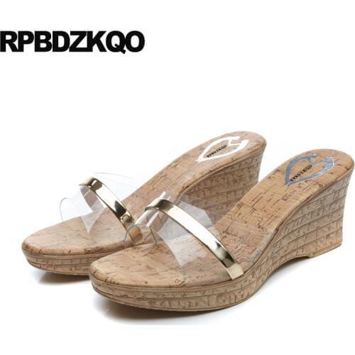 Open Toe Pvc Shoes Cheap Women Wedge Platform Sandals Slides 2018 Transparent Slip On High Heels Designer Ladies Fashion Pumps