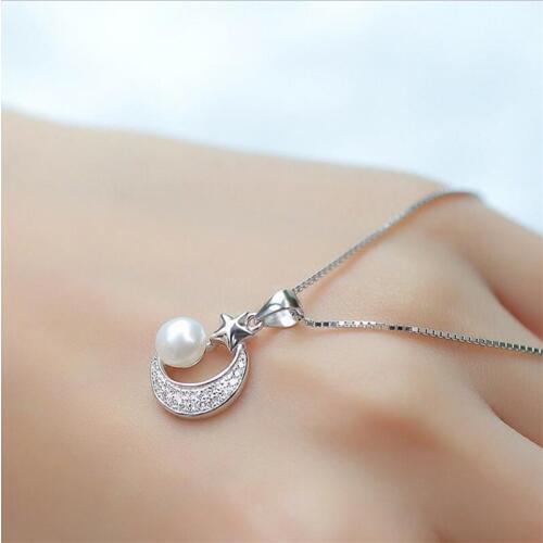 Vintage Lady Zircon Moon Star Pendant Necklace For Women Accessories Fashion Silver 925 Girls Choker Necklace Jewelry Female Hot