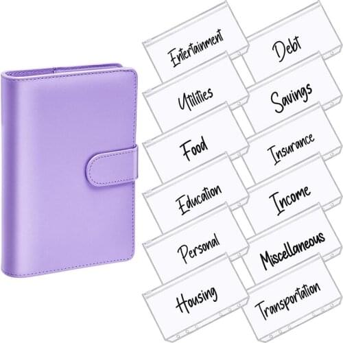 A6 PU Leather Notebook Magnetic Personal Planning Binder with 12 Binder Pockets Binder Zipper Folder for Bill Planning