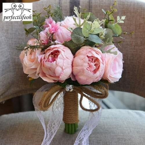 Perfectlifeoh Wedding Artificial Wedding Bouquets For Brides casamen Lace Wedding Flowers Brooch Bouquets Bouquet De Mariage