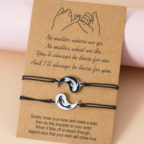 Yin Yang Bracelet Set For Couples Friendship Beads Bracelets Unisex Adjustable Rope Chain On Hand Statement Handmade Jewelry