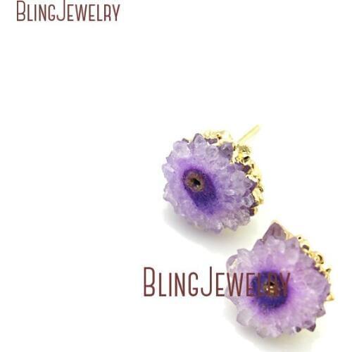 Purple Lilac Crystal Quartz Stalactite Slice Druzy Studs Earrings ER1860