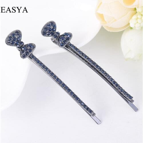 EASYA Minimalist Dainty Crystal Bowknot Hair Pin Hair Clip Jewelry Sparkling Blue White Rhinestone Hairwear Hair Accessories