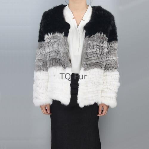 Rabbit Fur Coat Knit Rabbit Fur Jacket Thick Rabbit Coat Ladies Jackets Winter Women Overcoat