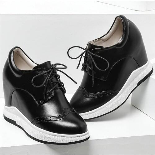 Fashion Sneakers Women Genuine Leather Wedges High Heel Ankle Boots Female Lace Up Round Toe Platform Pumps Shoes Casual Shoes