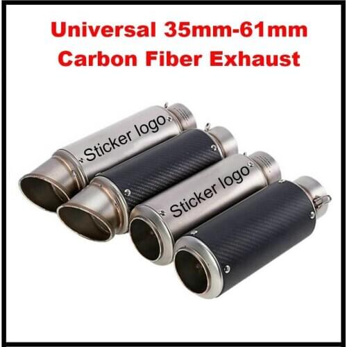 Universal 35mm-61mm Motorcycle Real Carbon Fiber Exhaust Pipe Muffler moto Escape racing Exhaust With Sticker OR Laser Logo