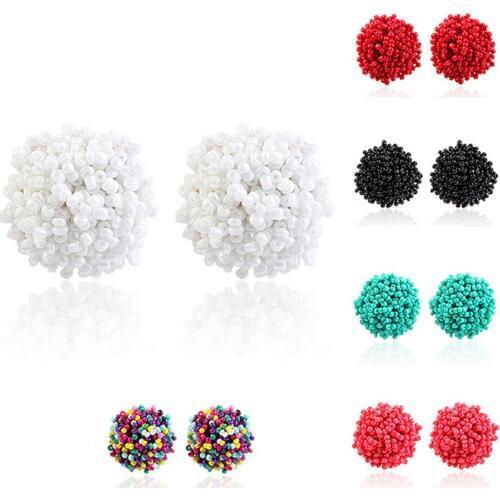 CRLEY Brand New Fashion Beads Made Stud Earrings Multi Color Handmade Weave Sweet Korean Fashion Girls Earrings Drop Shipping