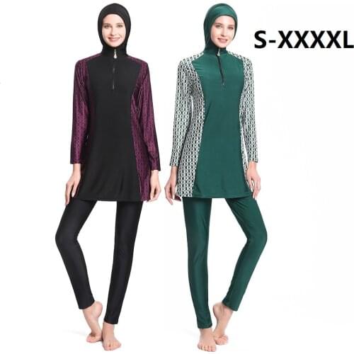 New Women Muslim Swimwear Swimsuit Burkini Modest Three-Piece Set Moslem Muslem Maillot De Bain Plus Size Full Black