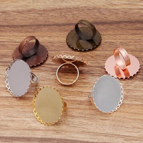 100pcs Lace Tray Adjustable Ring Settings Blank/Base Fit 25mm 30mm Glass Cabochons Buttons Ring Bezels