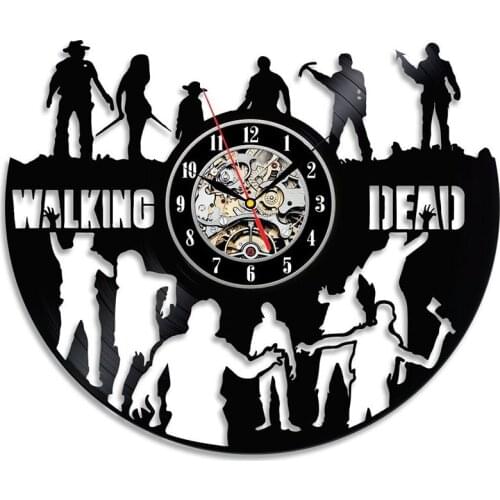 12" Vinyl Record Wall Clock Walking Dead Zombie Style Clocks for Living Room Silent Vintage CD Hanging Clock