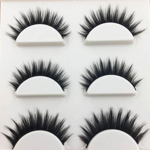 3 pairs Soft Cross Natural Long 3D False Eyelashes Tapered Handmade Soft Thick Fake Eyelashes Smokey Makeup Tools Eye Lashes