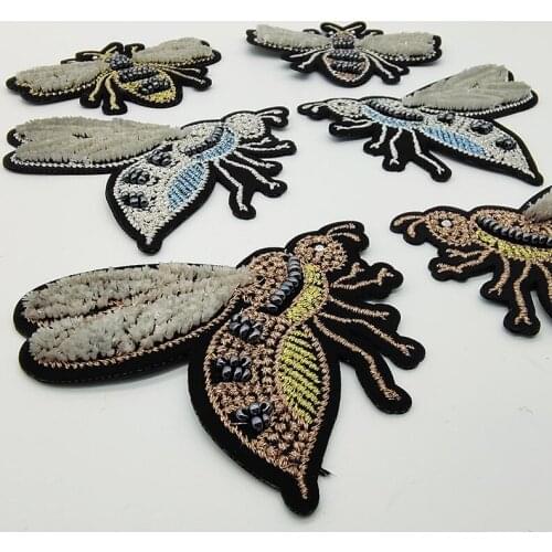 50pcs/lot Luxury Bead Gold Bee Insect Toothbrush Embroidery Patch Clothing Decoration Craft Diy Iron Heat Transfer Applique