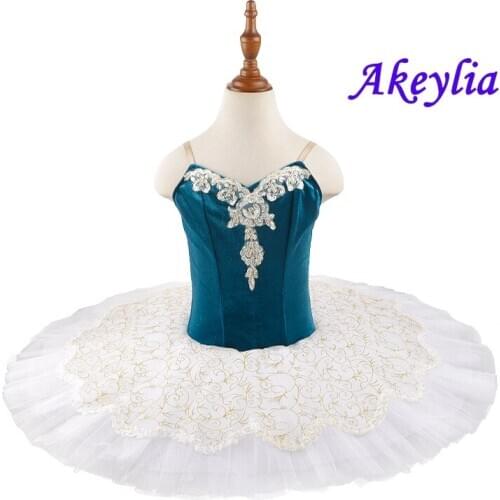 Velvet Green white ballet tutu pancake dress for girls pre-professional ballerina stage costumes tutu dress Children BLST20009