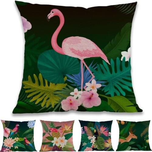 Nordic Style Tropical Plant Leaves Animals and Birds Flamingo Toucan Deer Throw Pillow Case Home Decorative Sofa Cushion Cover