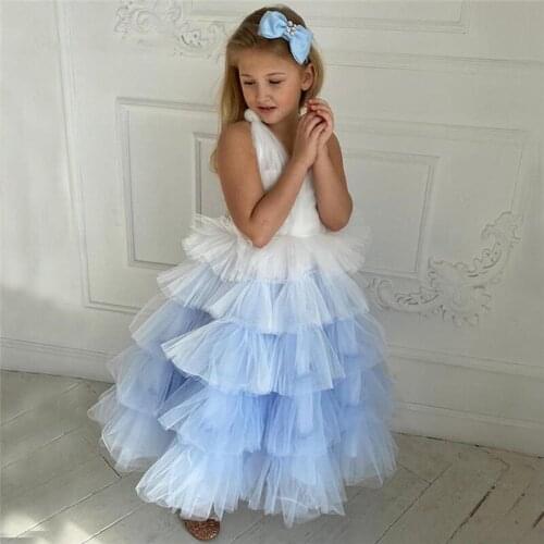 Handmade Long Girls Birthday Dresses Tiered Tulle First Communion Dress Flower Girls Dresses Vestidos