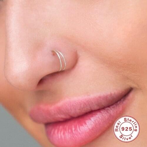 AIDE 925 Sterling Silver Double Round Nose Rings for Women Nose Piercing Cartilage Joyero Body Jewelry Girls Gift Wholesale