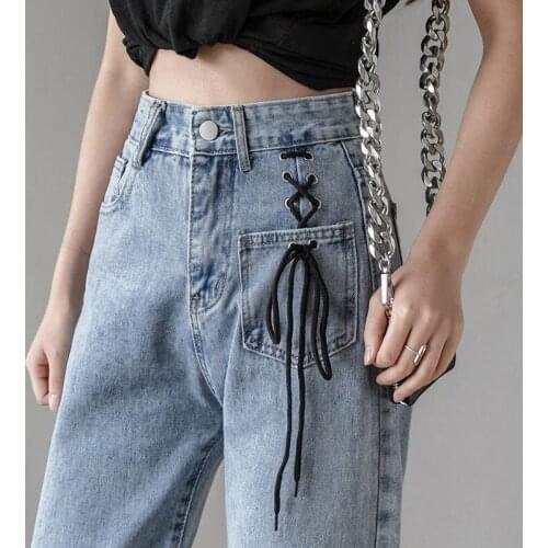 2021 New High-waisted Wide-leg Jeans Womens Loose Korean Students Are Thin and All-match Straight Drape Mopping Pants