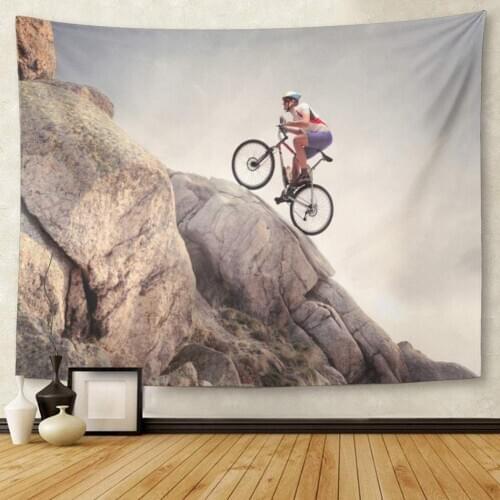Sport Cyclist Climbing on Rock Mountain Bike Climb Cycle Tapestry Wall Hanging for Living Room Bedroom Dorm 50x60 inches