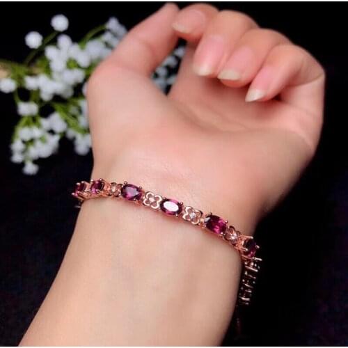 KJJEAXCMY fine jewelry 925 Silver-inlaid Natural Magnesium Aluminum Garnet Bracelet Support Detection