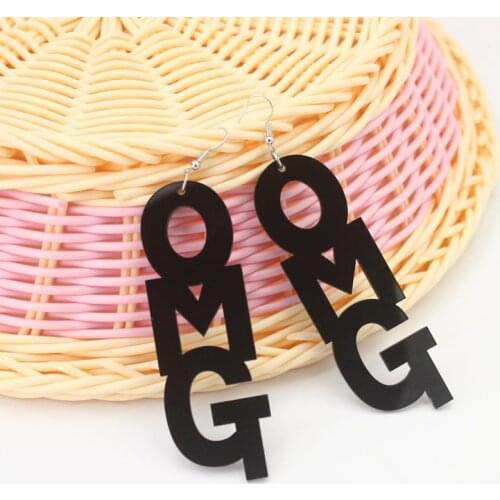 Cool Unique Big Size White Black Letter OMG Drop Earrings Acrylic Fashion Women Earrings Personalized Night Club Earrings gift