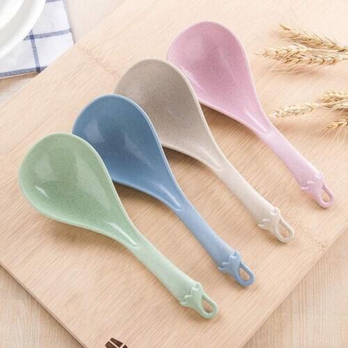 Wheat Straw Soup Spoon Curved Handle Ladle Unbreakable Big Round Dinner Scoop Creative Kitchen Dining Tool Tableware