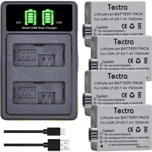 LP-E5 LPE5 Battery& LED Type-c Charger for Canon EOS Rebel XS, Rebel T1i, Rebel XSi, 1000D, 500D, 450D, Kiss X3,X2 Camera