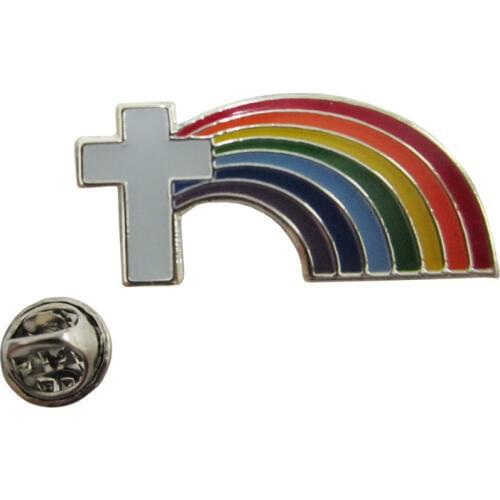 Metal Rainbow Cross lapel pin badge