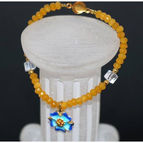 Fashion natural 2*4mm yellow stone jades strand bracelet abacus beads bangle for women cloisonne diy jewelry 7.5inch B2958