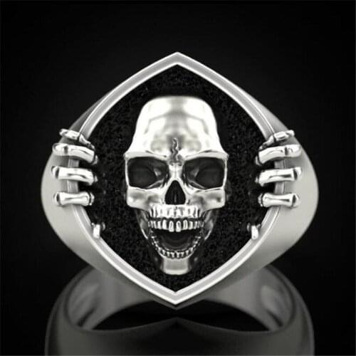 Creative Silver Color Skull Index Finger Ring Punk Motorcycle Mens Ring European And American Male Jewelry