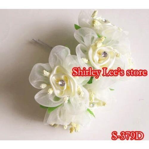 NEW !!! 144 Bunches=864 Flowers X Organza And Silk Diamante Flower in IVORY,MINI FLOWER ,Wedding Favor