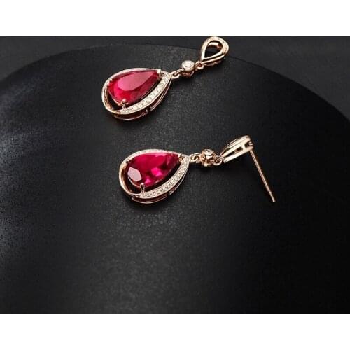 Charm Water Drop Earrings With Exquisite Red AAA Cube Zirconia Luxury Rose Golden Jewelry For Women Wedding Anniversary Eardrop