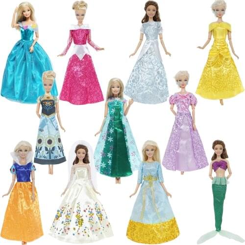 One Set Fairy Tale Princess Doll Dress Mix Style Wedding Party Gown Outfit Accessories Clothes For Barbie Doll Best Toys