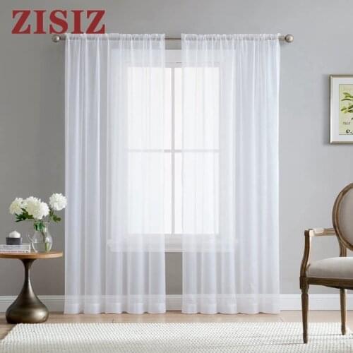ZISIZ European Style Solid White Sheer Curtain Window Tulle Curtains For Living Room Kitchen Bedroom Treatments Voile Curtain