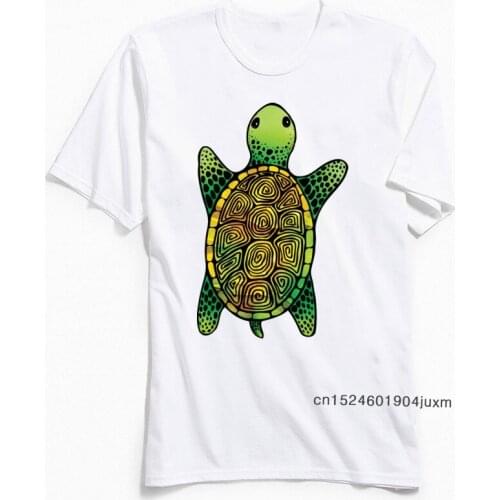 Painted Men T Shirt Watercolor Turtle Top T-shirts for Adult Lovers Day Tees New Design TShirt Crew Neck 100% Cotton White