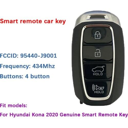 CN020161 Original For Hyundai Kona 2020 Genuine Smart Remote Key 4 Buttons 433MHz Part Number 95440-J9001