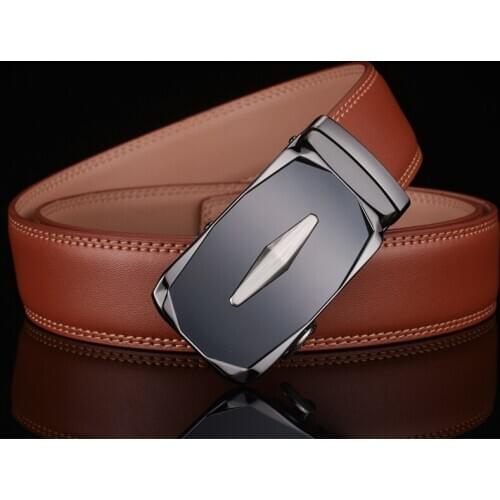 Plyesxale Men Belt Automatic Buckle Genuine Leather Belts For Men High Quality Newest Fashion Strap Male Brown Waist Belt G54