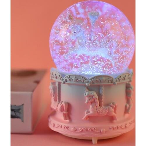 Rotate Music Box Crystal Ball Snow Globe Snowflakes Music Box Home Decoration LED Light Crystal Ball Music Box dropship